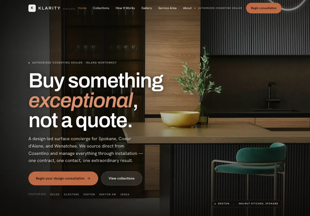 Klarity Surfaces premium customer website